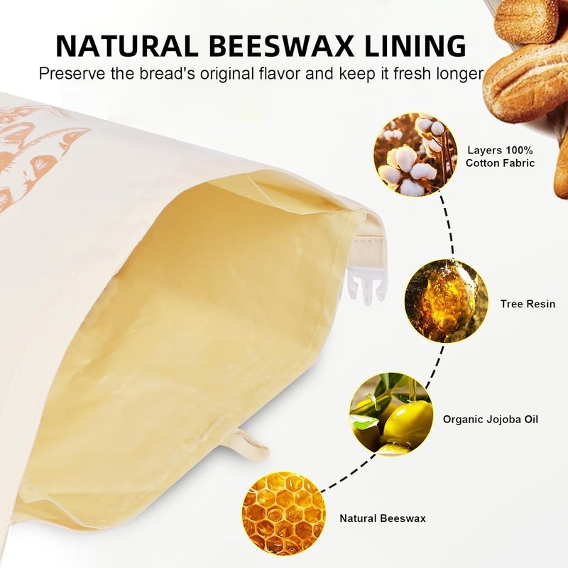 BERBAM 2 Pack Beeswax Bread Bags with Replaceable Liners,Reusable Bread Bags for Homemade Bread, XL Eco-Friendly Food Storage Bags for Extended Food Freshness,13X17 inch - Image 3